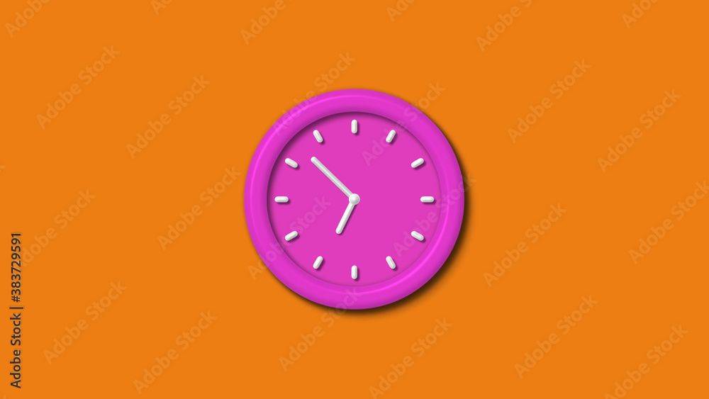 Amazing pink color 3d wall clock isolated on orange background,3d wall clock Amazing pink color 3d wall clock isolated on orange background,3d wall clock