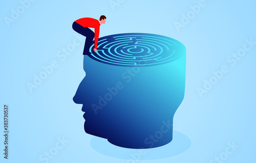 Businessman ready to jump into the labyrinth in the brain, concept illustration of creativity and inspiration