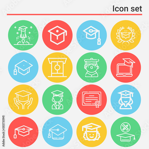 16 pack of commencement  lineal web icons set