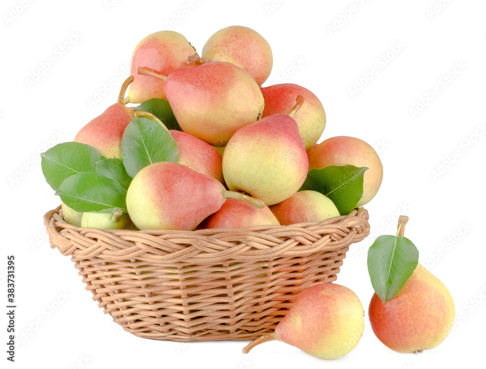 Pears in basket isolated on white background Pears in basket isolated on white background