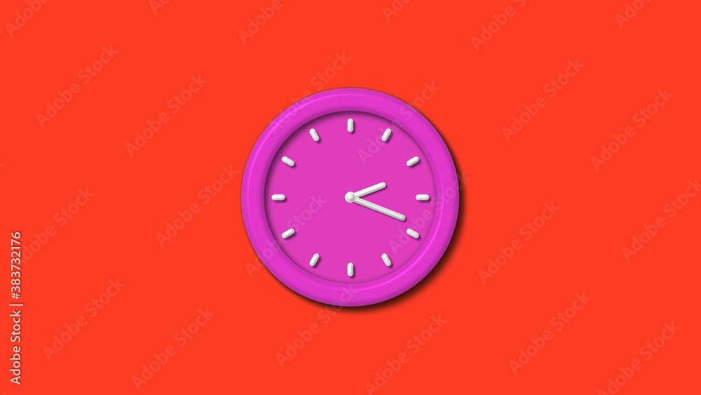 New pink color 3d wall clock isolated on red background,12 hours wall clock New pink color 3d wall clock isolated on red background,12 hours wall clock