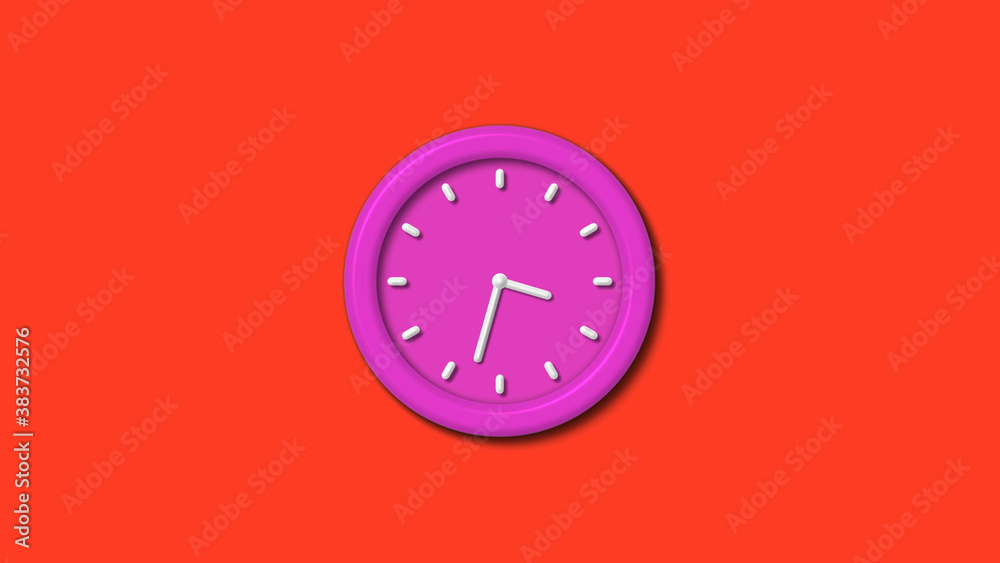New pink color 3d wall clock isolated on red background,12 hours wall clock New pink color 3d wall clock isolated on red background,12 hours wall clock