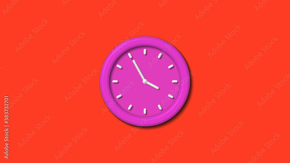 New pink color 3d wall clock isolated on red background,12 hours wall clock New pink color 3d wall clock isolated on red background,12 hours wall clock