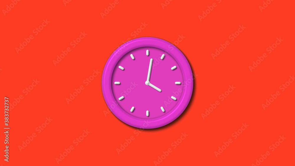 New pink color 3d wall clock isolated on red background,12 hours wall clock New pink color 3d wall clock isolated on red background,12 hours wall clock
