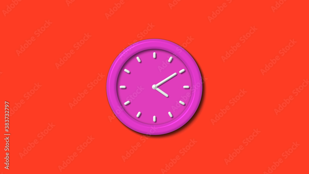 New pink color 3d wall clock isolated on red background,12 hours wall clock New pink color 3d wall clock isolated on red background,12 hours wall clock