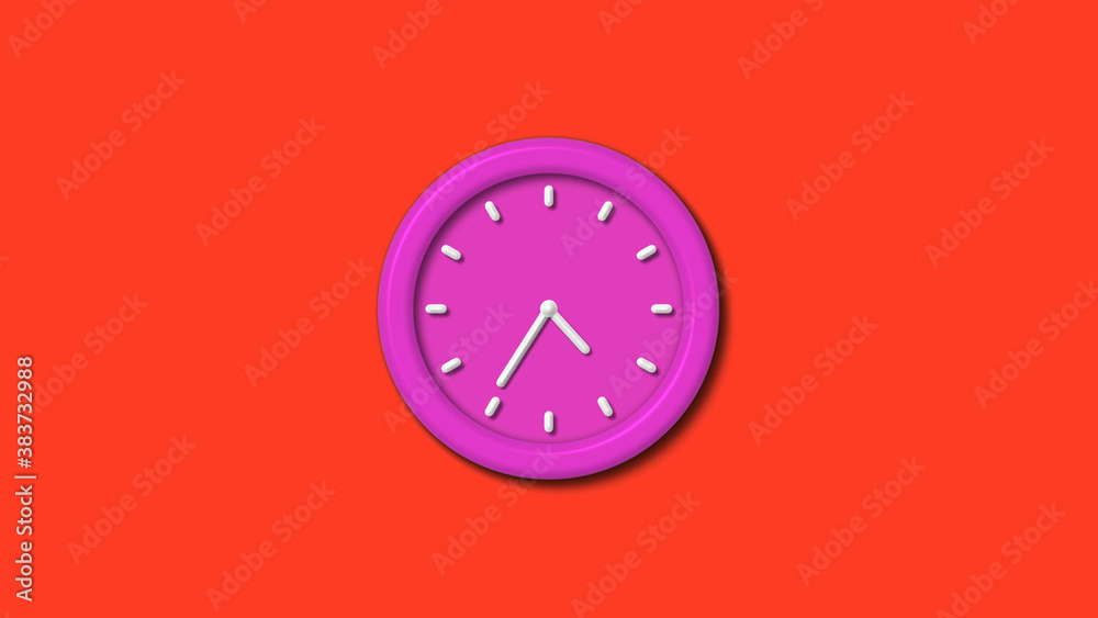 New pink color 3d wall clock isolated on red background,12 hours wall clock New pink color 3d wall clock isolated on red background,12 hours wall clock