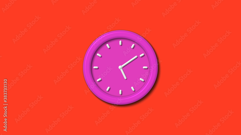 New pink color 3d wall clock isolated on red background,12 hours wall clock New pink color 3d wall clock isolated on red background,12 hours wall clock