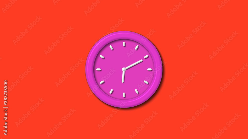 New pink color 3d wall clock isolated on red background,12 hours 3d wall clock New pink color 3d wall clock isolated on red background,12 hours 3d wall clock