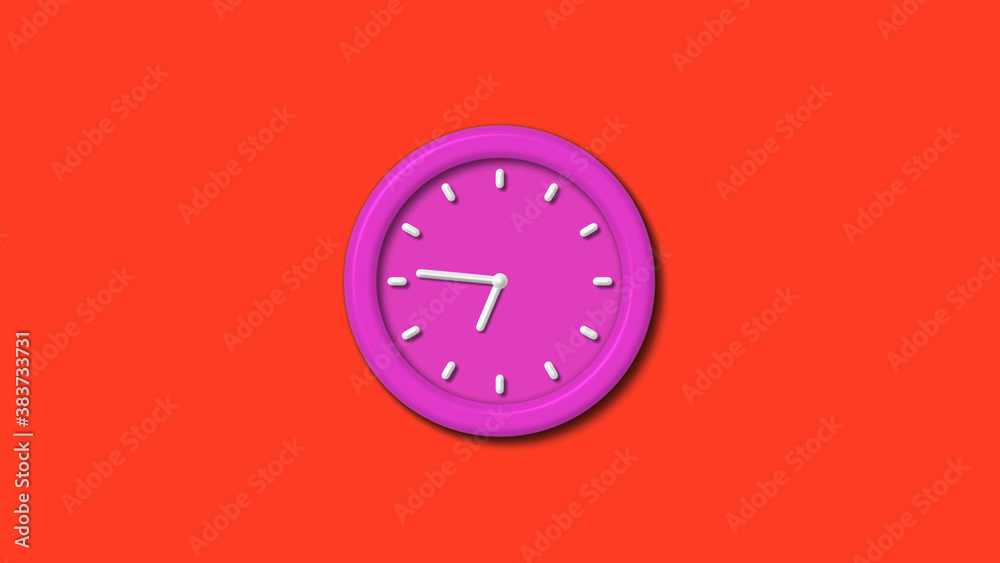 New pink color 3d wall clock isolated on red background,12 hours 3d wall clock New pink color 3d wall clock isolated on red background,12 hours 3d wall clock