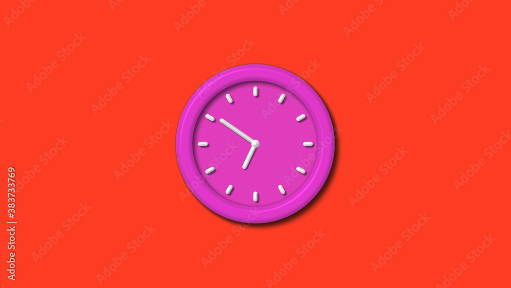 New pink color 3d wall clock isolated on red background,12 hours 3d wall clock New pink color 3d wall clock isolated on red background,12 hours 3d wall clock