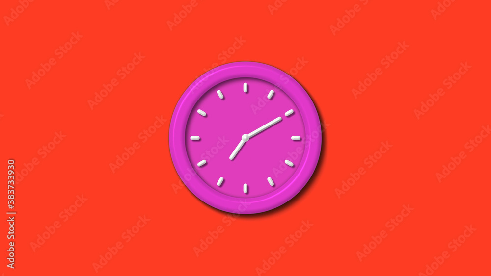 New pink color 3d wall clock isolated on red background,12 hours 3d wall clock New pink color 3d wall clock isolated on red background,12 hours 3d wall clock