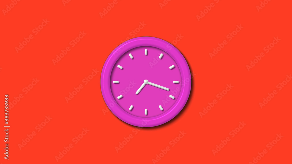 New pink color 3d wall clock isolated on red background,12 hours 3d wall clock New pink color 3d wall clock isolated on red background,12 hours 3d wall clock
