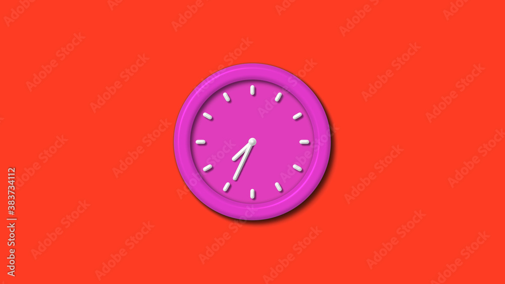 New pink color 3d wall clock isolated on red background,12 hours 3d wall clock New pink color 3d wall clock isolated on red background,12 hours 3d wall clock