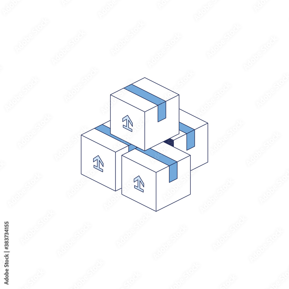 Cargo boxes. Vector 3d line isometric, color web icons set, new flat style. Creative illustration, idea for infographics.