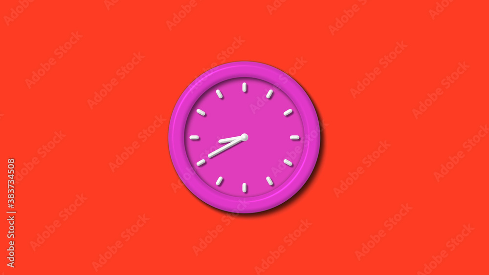 New pink color 3d wall clock isolated on red background,12 hours 3d wall clock New pink color 3d wall clock isolated on red background,12 hours 3d wall clock