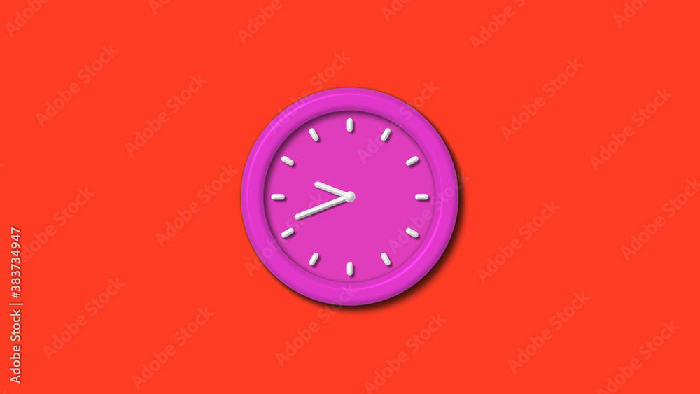 New pink color 3d wall clock isolated on red background,12 hours counting down wall clock isolated New pink color 3d wall clock isolated on red background,12 hours counting down wall clock isolated