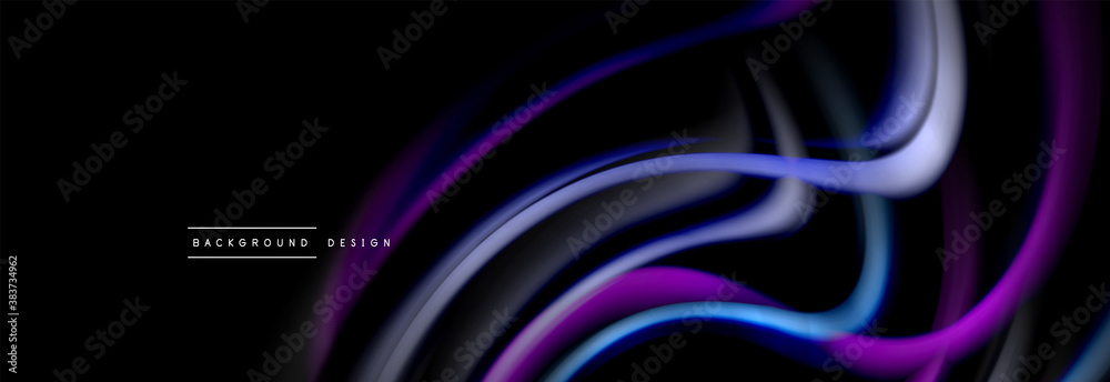 Dynamic motion abstract background. Color blurred stripes on black. Wave liquid lines poster. Vector illustration Dynamic motion abstract background. Color blurred stripes on black. Wave liquid lines poster. Vector illustration
