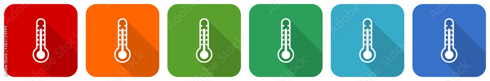 Thermometer icon set, flat design vector illustration in 6 colors options for webdesign and mobile applications Thermometer icon set, flat design vector illustration in 6 colors options for webdesign and mobile applications