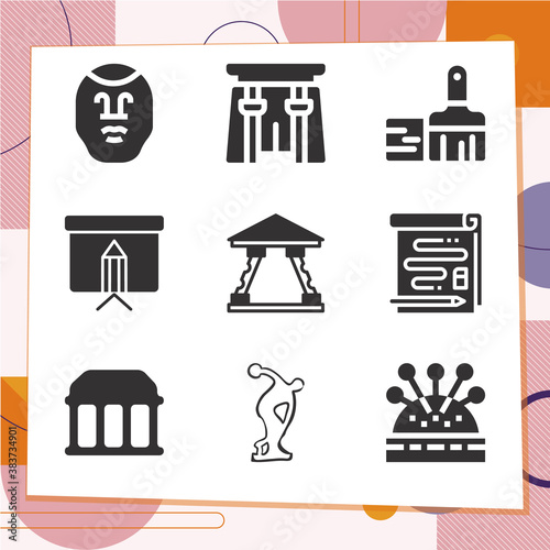 Simple set of 9 icons related to sculpture