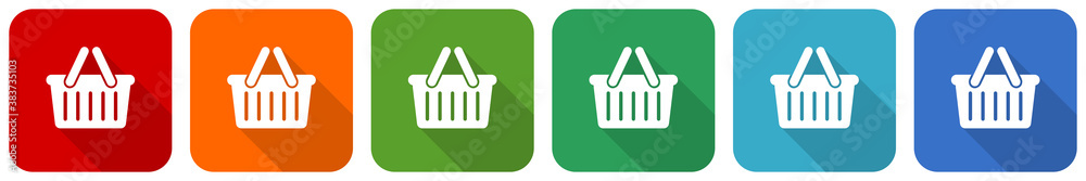 Shopping basket icon set, flat design vector illustration in 6 colors options for webdesign and mobile applications Shopping basket icon set, flat design vector illustration in 6 colors options for webdesign and mobile applications