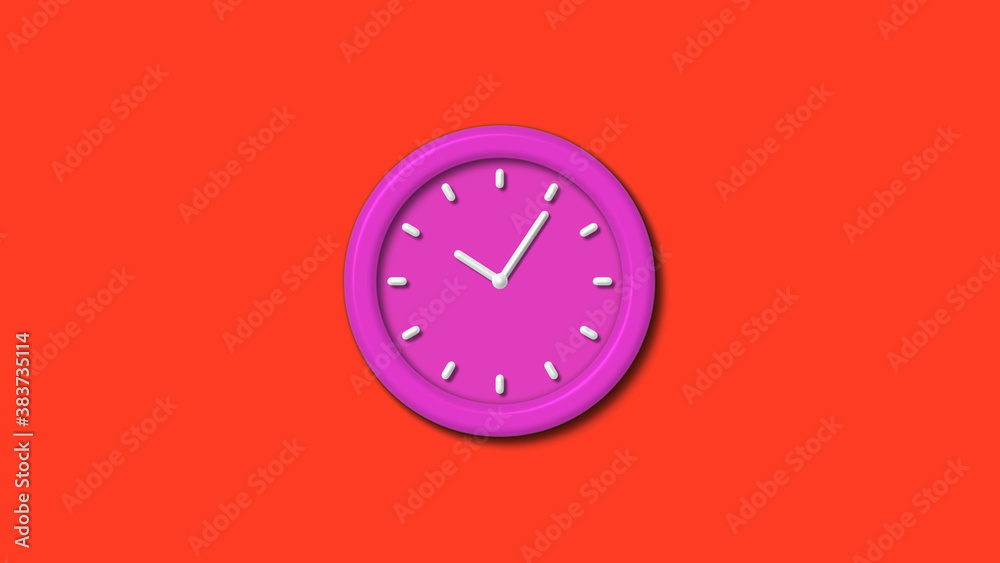 New pink color 3d wall clock isolated on red background,12 hours counting down wall clock isolated New pink color 3d wall clock isolated on red background,12 hours counting down wall clock isolated