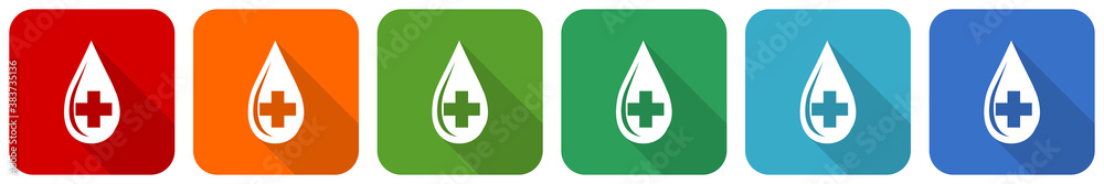 Blood icon set, flat design vector illustration in 6 colors options for webdesign and mobile applications Blood icon set, flat design vector illustration in 6 colors options for webdesign and mobile applications