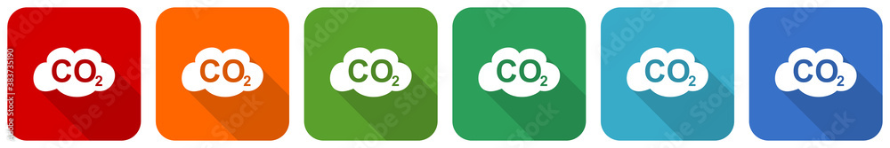 Carbon dioxide icon set, flat design vector illustration in 6 colors options for webdesign and mobile applications Carbon dioxide icon set, flat design vector illustration in 6 colors options for webdesign and mobile applications
