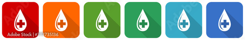Blood icon set, flat design vector illustration in 6 colors options for webdesign and mobile applications