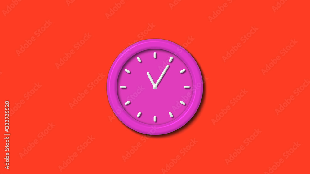 New pink color 3d wall clock isolated on red background,12 hours counting down wall clock isolated New pink color 3d wall clock isolated on red background,12 hours counting down wall clock isolated