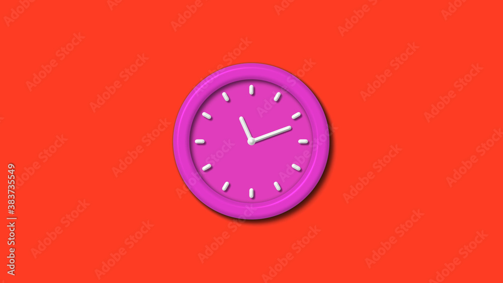 New pink color 3d wall clock isolated on red background,12 hours counting down wall clock isolated New pink color 3d wall clock isolated on red background,12 hours counting down wall clock isolated