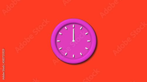 New pink color 3d wall clock isolated on red background,12 hours counting down wall clock isolated