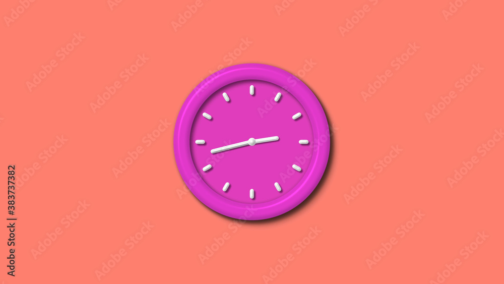 Amazing pink color 3d wall clock isolated on red light background,1 hours clock isolated Amazing pink color 3d wall clock isolated on red light background,1 hours clock isolated