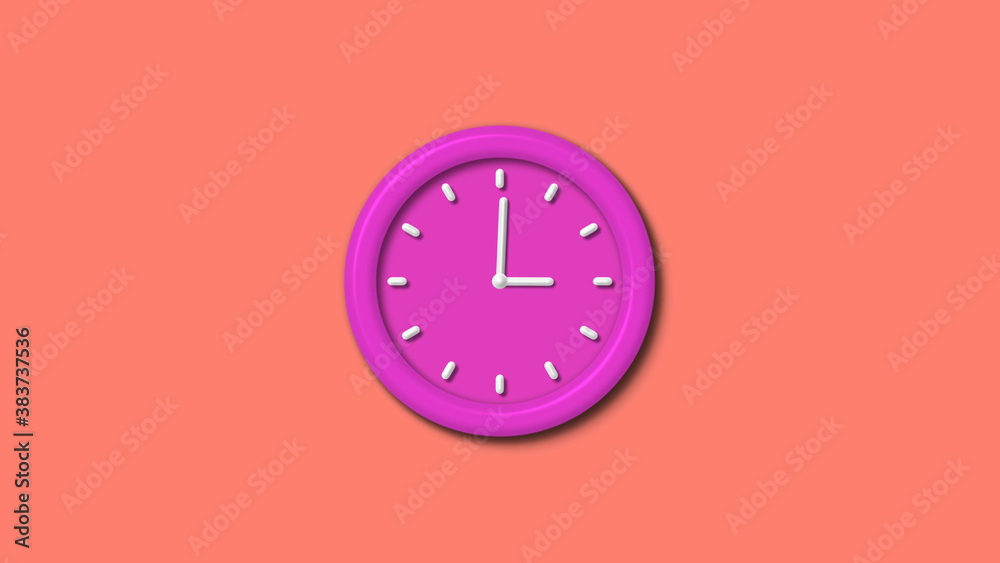 Amazing pink color 3d wall clock isolated on red light background,1 hours clock isolated Amazing pink color 3d wall clock isolated on red light background,1 hours clock isolated