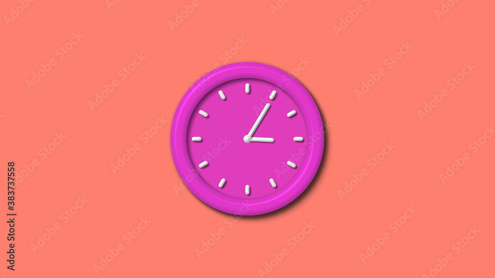 Amazing pink color 3d wall clock isolated on red light background,1 hours clock isolated Amazing pink color 3d wall clock isolated on red light background,1 hours clock isolated