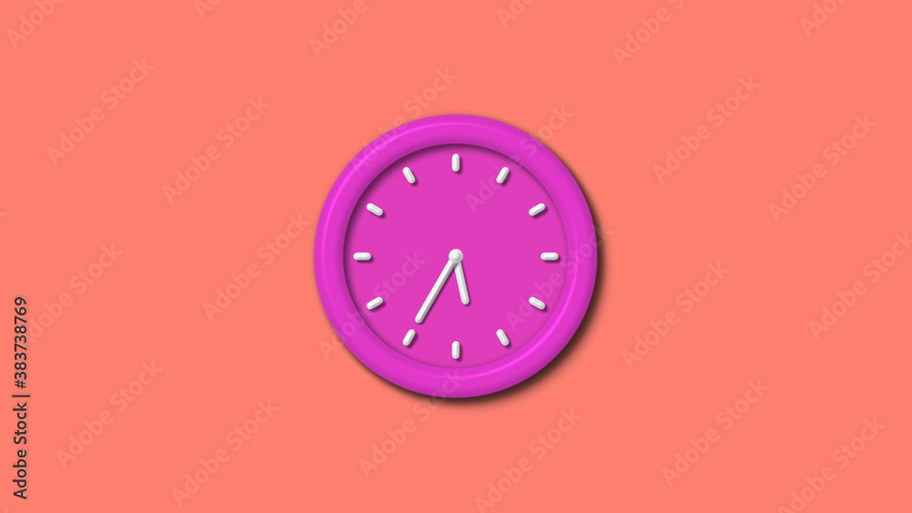Pink color 3d wall clock isolated on red light background,counting down clock isolated