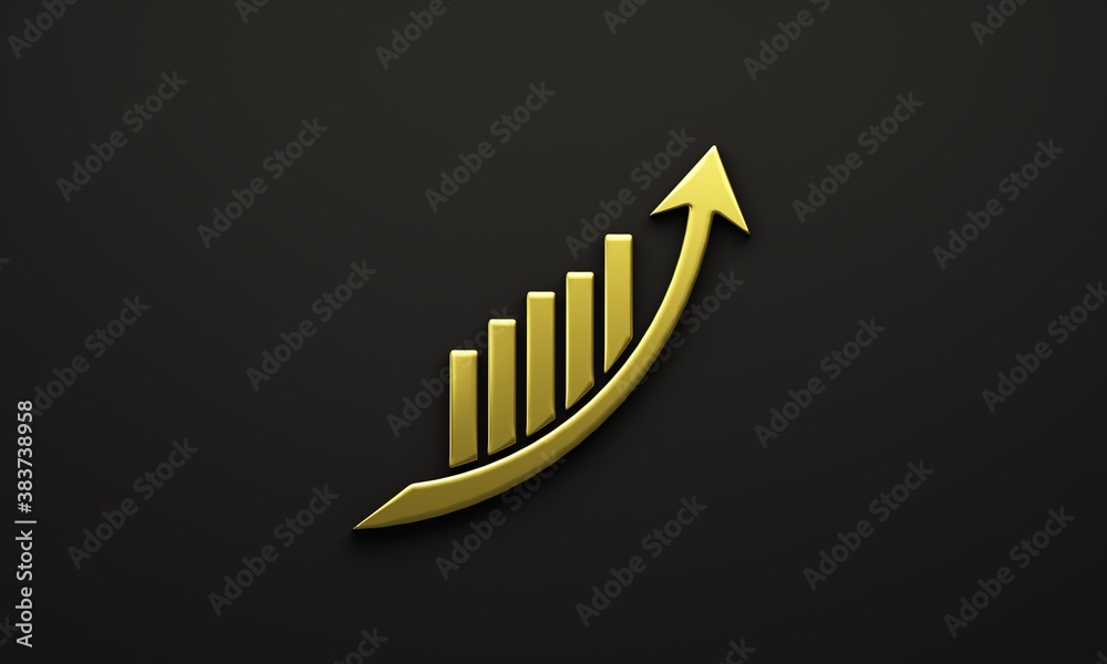 Business gold graph statistics growth arrow sales 3D image logo icon ...