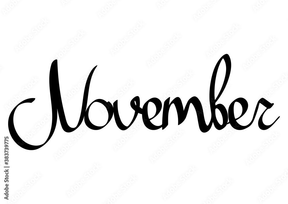 November, isolated calligraphy lettering, word design template, vector illustration