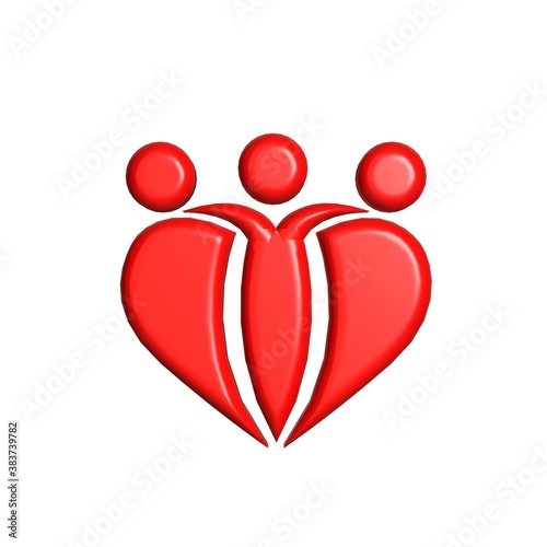 Friendship people happiness in a heart shape icon vector logo 3D image render