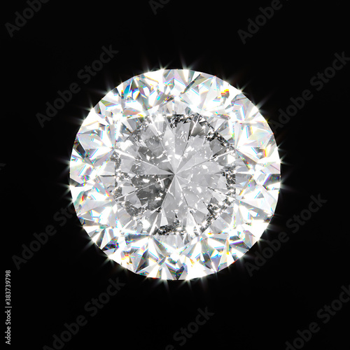 Diamond close-up on a black background. Sparkling facets with dispersion. Illustration.