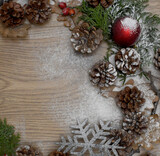 Merry Christmas and Happy New Year ,winter season. Christmas decoration on wooden background.