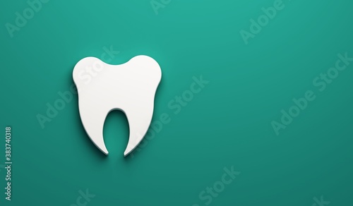 Tooth 3D image banner on green background copy space template