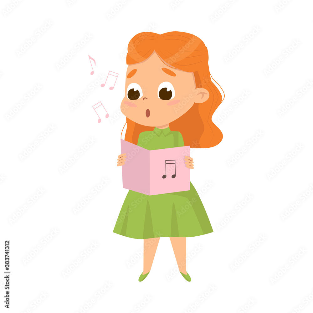 Cute Girl Singing with Open Music Book Vector Illustration Cute Girl Singing with Open Music Book Vector Illustration