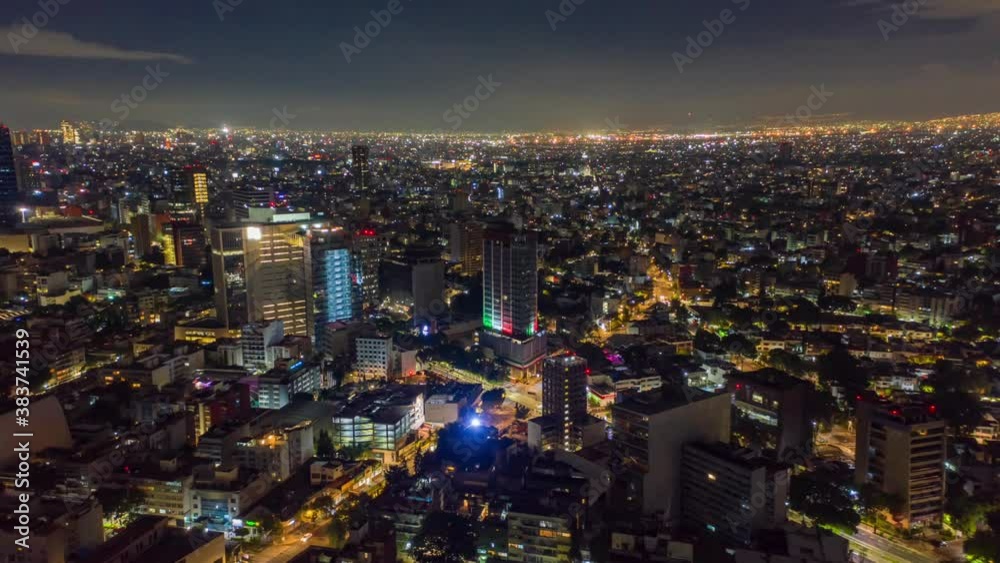 Mexico City at Night with Independence Day Lights, Aerial Hyperlapse Backward Mexico City at Night with Independence Day Lights, Aerial Hyperlapse Backward