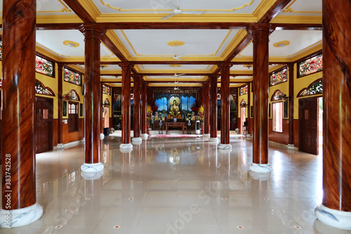 Hoi An, Vietnam, September 20, 2020: Main hall of Tinh Xá Ngoc Cam temple. Hoi An, Vietnam