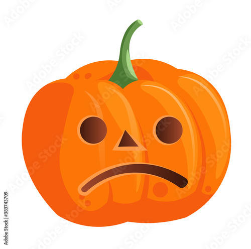 Happy Halloween autumnal party pumpkin with sad face expression vector illustration isolated on white background