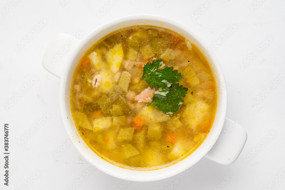 chicken soup on the white background