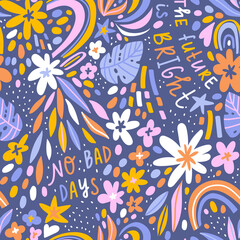 Acrylglasbilder Very-Peri-Muster Regenbogen Blumen Muster mit Schriftzug  © Utro na more
