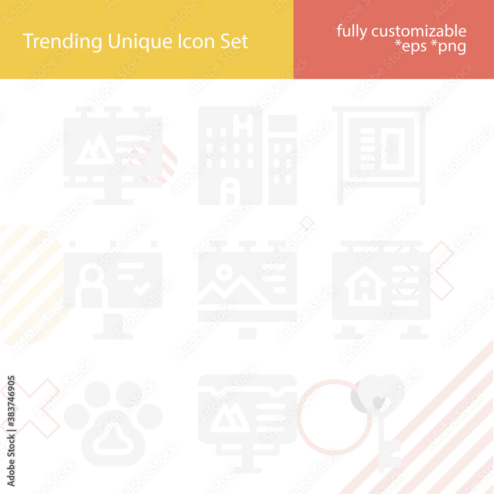 Simple set of accommodations related filled icons.