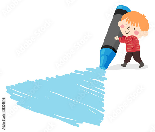 Kid Boy Blue Crayon Scribble Illustration