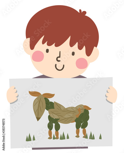 Kid Boy Leaf Art Collage Illustration
